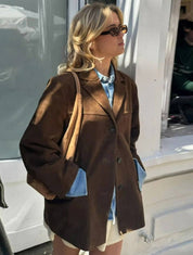 Francesca Ashford | Oversized Blazer i Imiteret Ruskind til Kvinder
