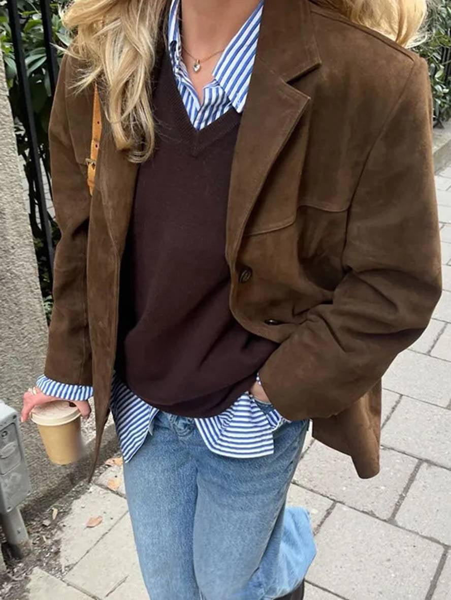 Francesca Ashford | Oversized Blazer i Imiteret Ruskind til Kvinder