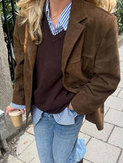 Francesca Ashford | Oversized Blazer i Imiteret Ruskind til Kvinder