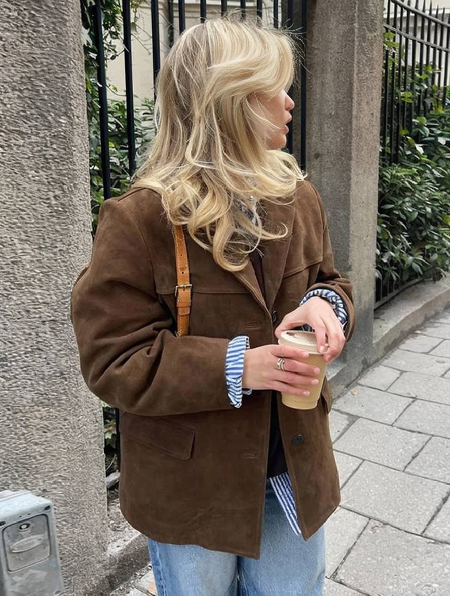 Francesca Ashford | Oversized Blazer i Imiteret Ruskind til Kvinder