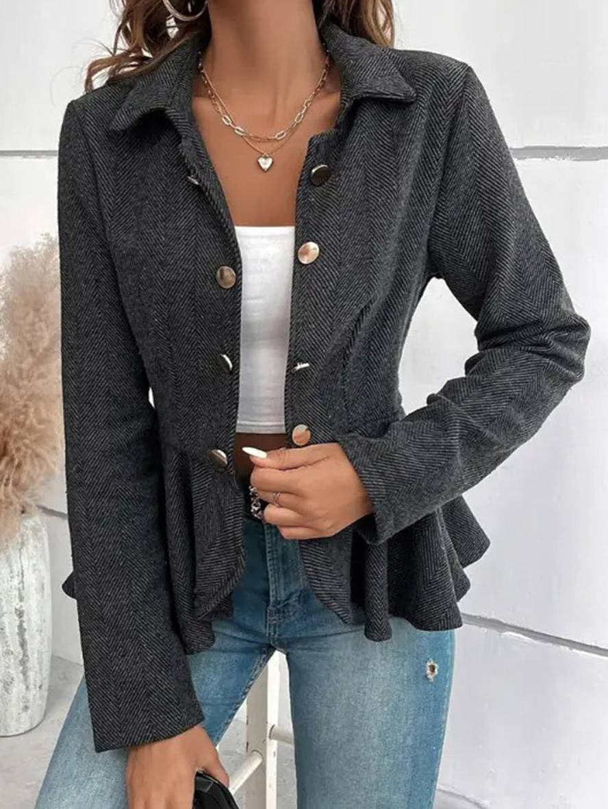 Caterina Villelmo | Kort Blazer med Chevron-mønster og Peplum-snit