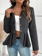 Caterina Villelmo | Kort Blazer med Chevron-mønster og Peplum-snit