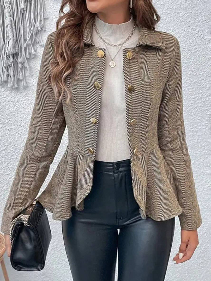 Caterina Villelmo | Kort Blazer med Chevron-mønster og Peplum-snit