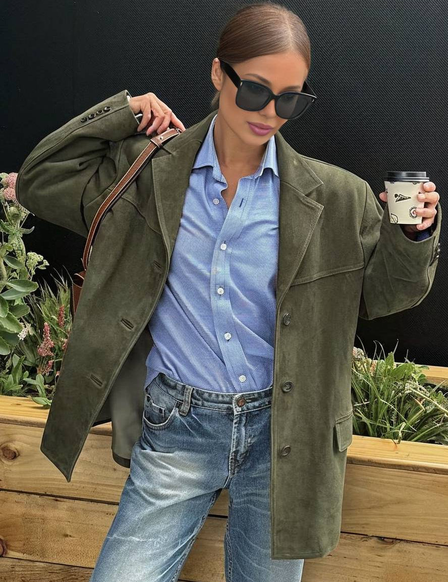 Francesca Ashford | Oversized Blazer i Imiteret Ruskind til Kvinder