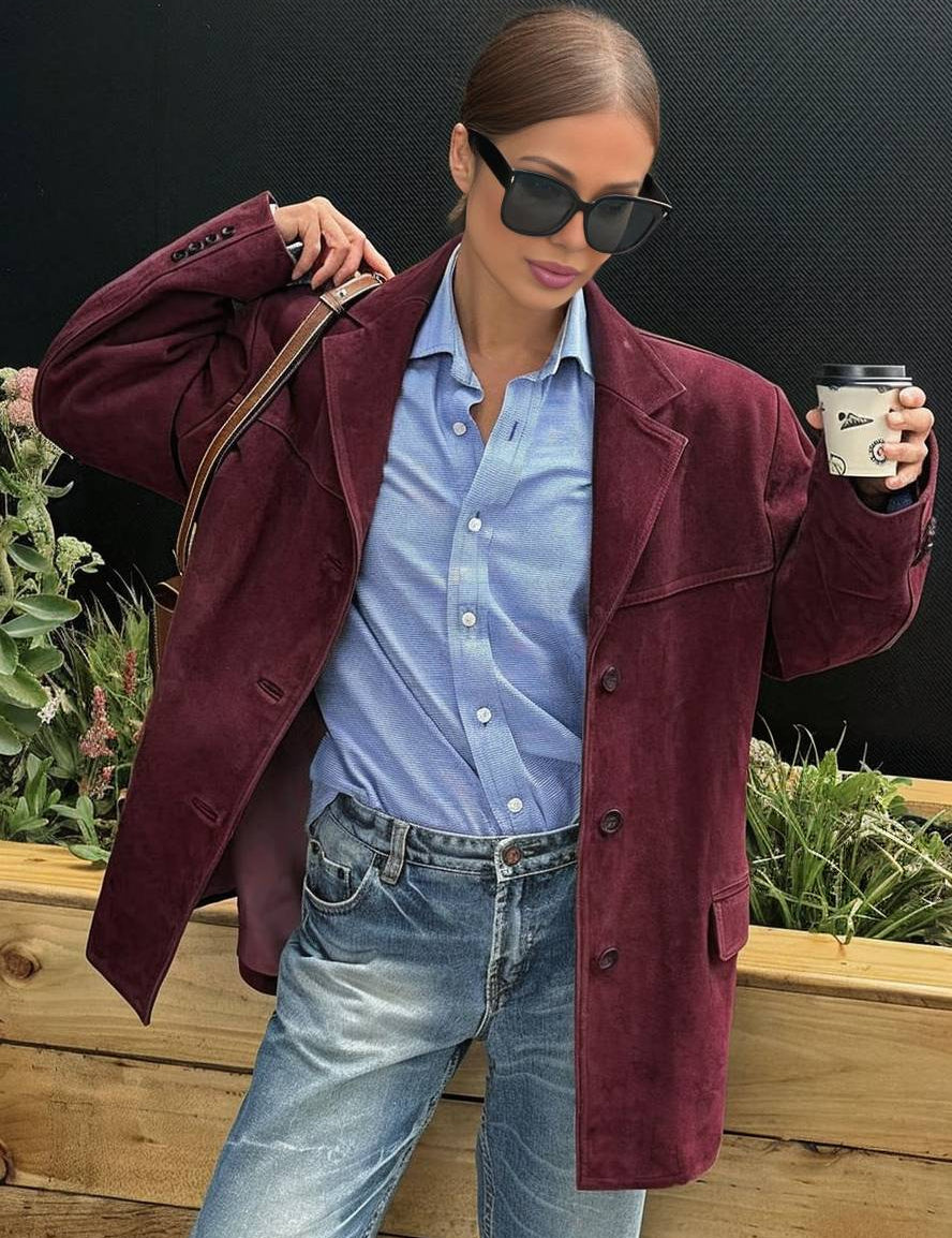 Francesca Ashford | Oversized Blazer i Imiteret Ruskind til Kvinder