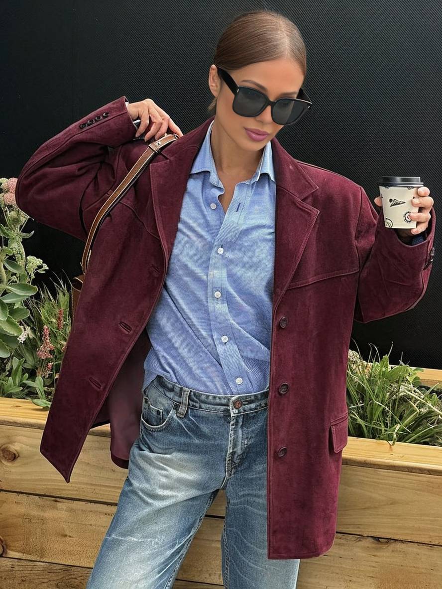 Francesca Ashford | Oversized Blazer i Imiteret Ruskind til Kvinder