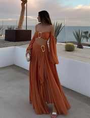 Livia Santorini | To-delt sommer sæt med off-shoulder top og maxi nederdel