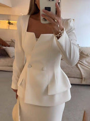 Emilia Russo | Maxi-outfit-sæt med dobbeltradet blazer og firkantet halsudskæring