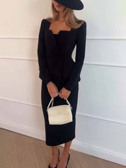 Emilia Russo | Maxi-outfit-sæt med dobbeltradet blazer og firkantet halsudskæring