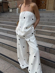 Giulia Santoro | Polka Dot Outfit Set med Strapless Top og Vide Bukser