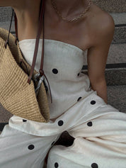 Giulia Santoro | Polka Dot Outfit Set med Strapless Top og Vide Bukser