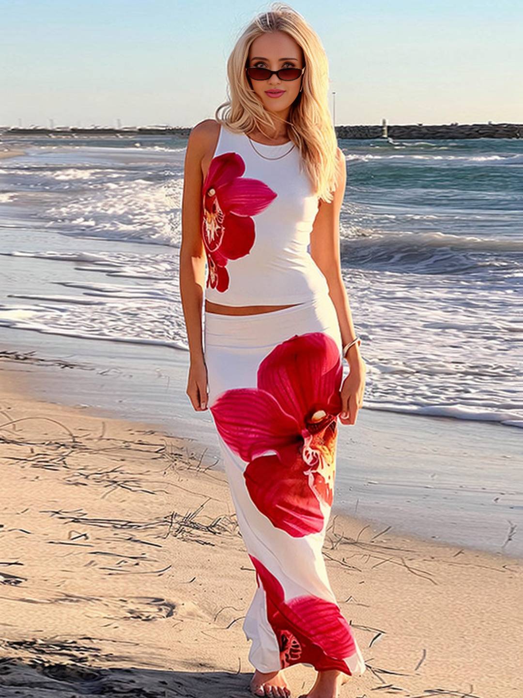Giulia Marchetti | To-delt sæt med blomsterprint og elegant maxi-nederdel