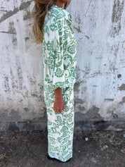 Leonora Benedetti | Botanisk linen-sæt med blouse og vide bukser