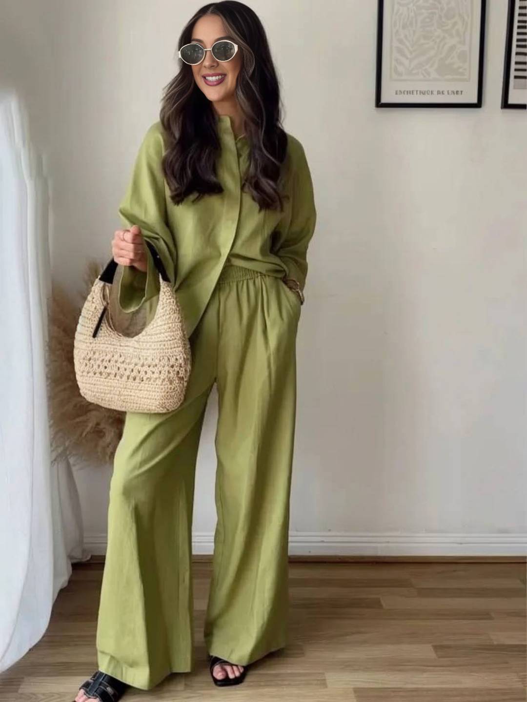 Adriana Pemberton | Outfit-sæt med løs skjorte og vide bukser