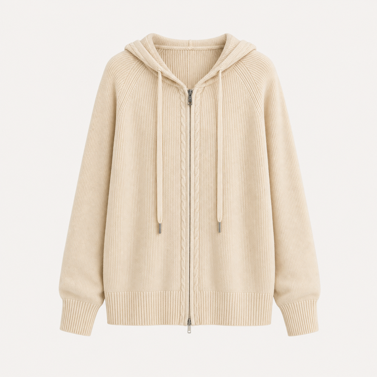 Camilla Dahl | Strikket hoodie-cardigan med lynlås i beige