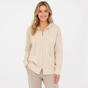 Camilla Dahl | Strikket hoodie-cardigan med lynlås i beige