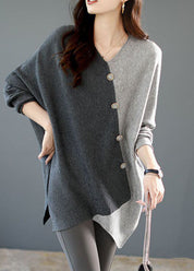 Karen Olsen | Asymmetrisk to-farvet pullover med knapper