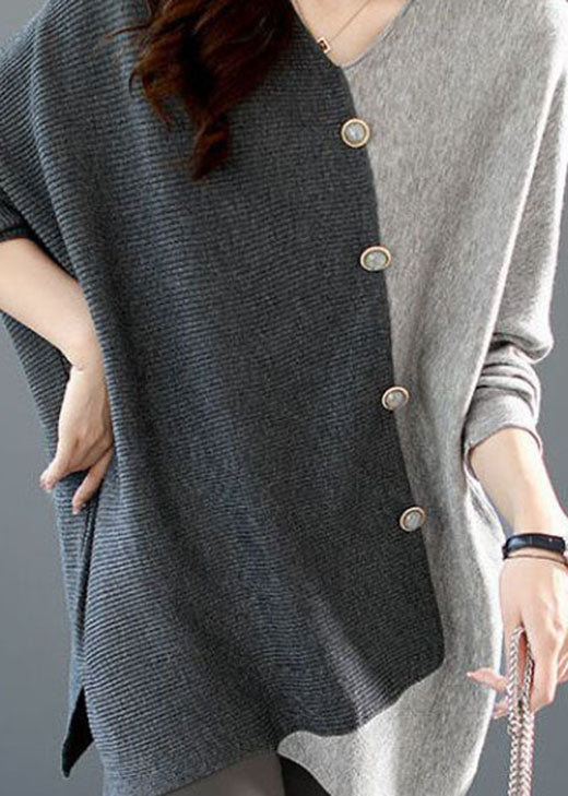 Karen Olsen | Asymmetrisk to-farvet pullover med knapper