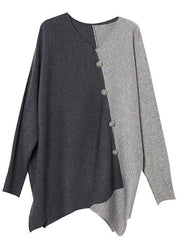Karen Olsen | Asymmetrisk to-farvet pullover med knapper