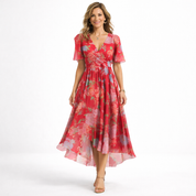 Isabella Moreau | Floral luksus midi kjole med ruching