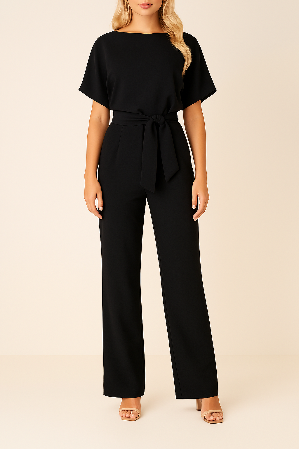 Natalia Castellano | Elegant Jumpsuit i Sort med Bånd-detalje