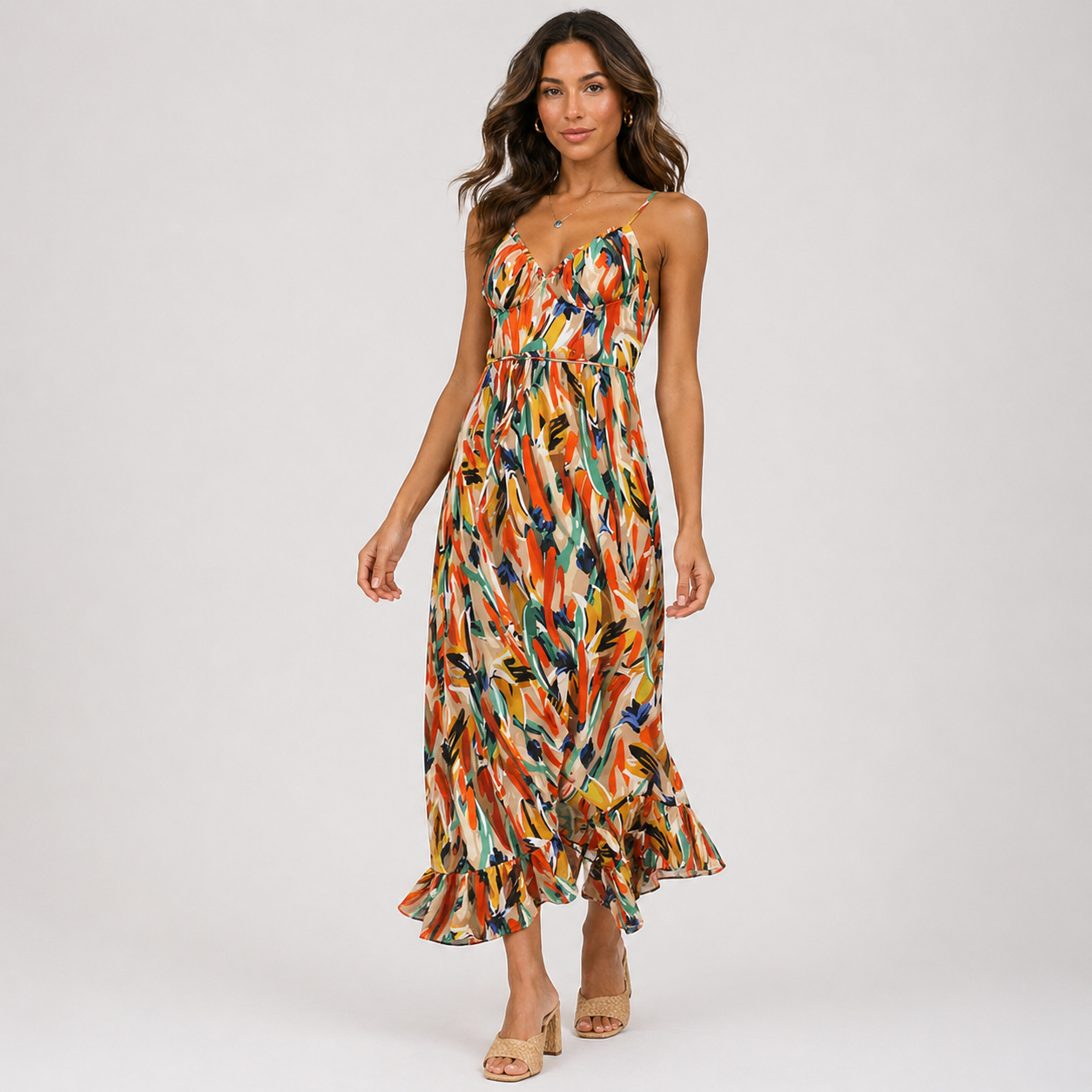 Camille Rousseau | Midi-sommerkjole med farverigt print