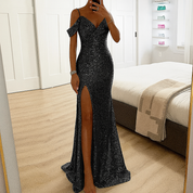 Alessandra Ricci | Maxi festkjole med pailletter og off-shoulder