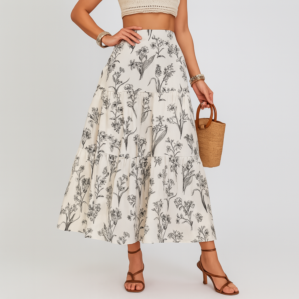 Isabella Rossi | Midi-nederdel med lagdelt blomsterdesign
