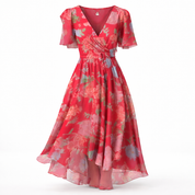 Isabella Moreau | Floral luksus midi kjole med ruching