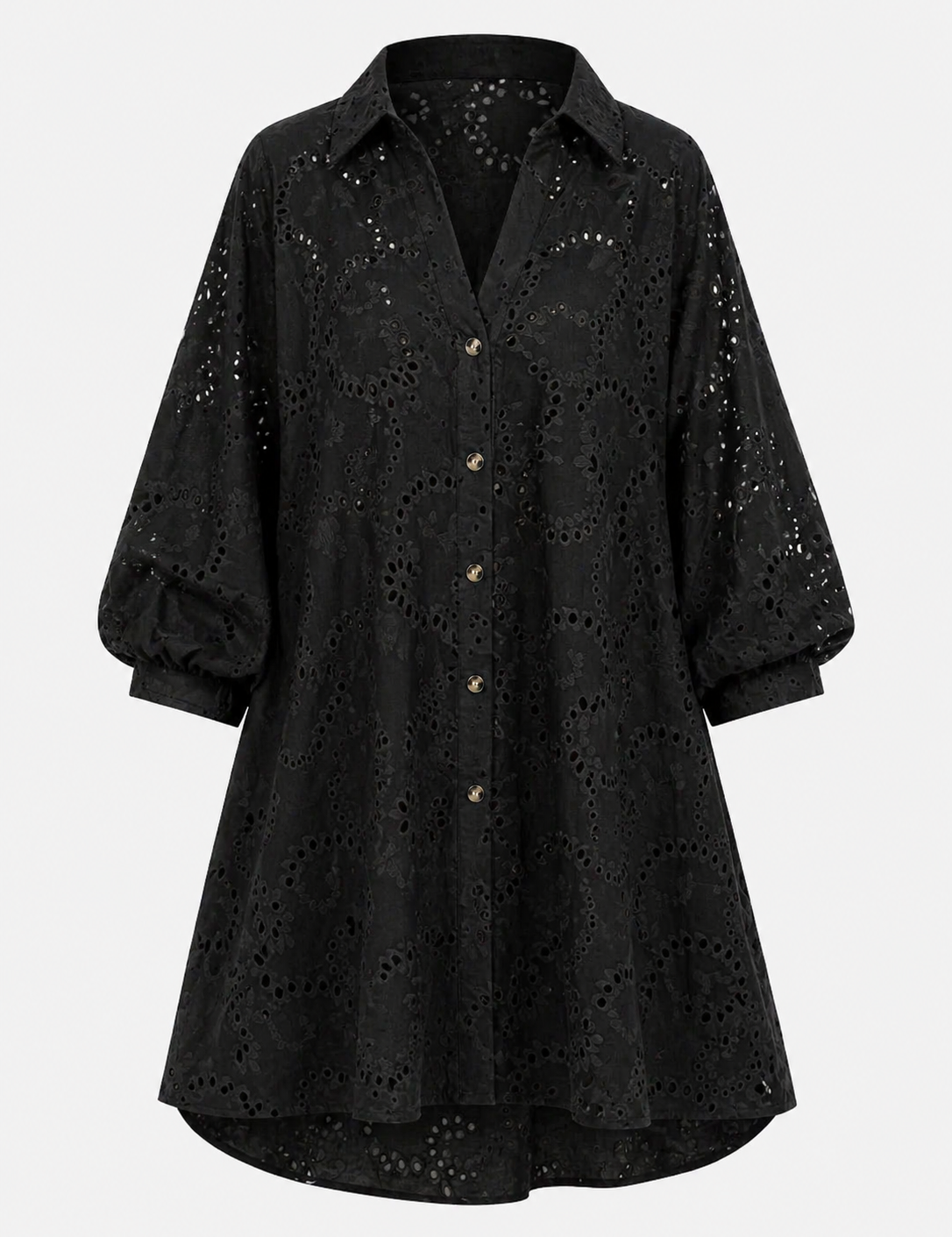 Juliette Moreau | Mini-skjortekjole med broderie anglaise detaljer