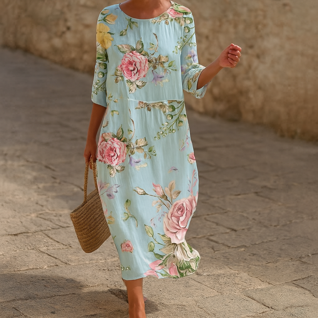 Élise Beaumont | Midi-blomsterkjole i romantisk silhuet