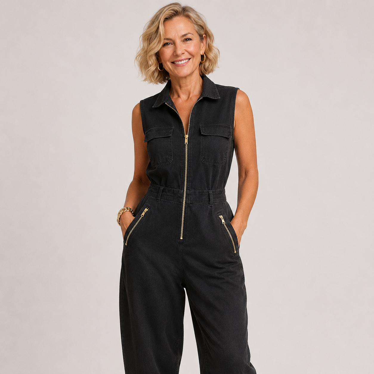 Catalina Vega | Sleeveless jumpsuit i army green med lynlås