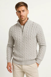 Kasper Wittrup | Kabelstrikket Sweater med Halv-Lynlås i Marineblå