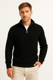 Kasper Wittrup | Kabelstrikket Sweater med Halv-Lynlås i Marineblå