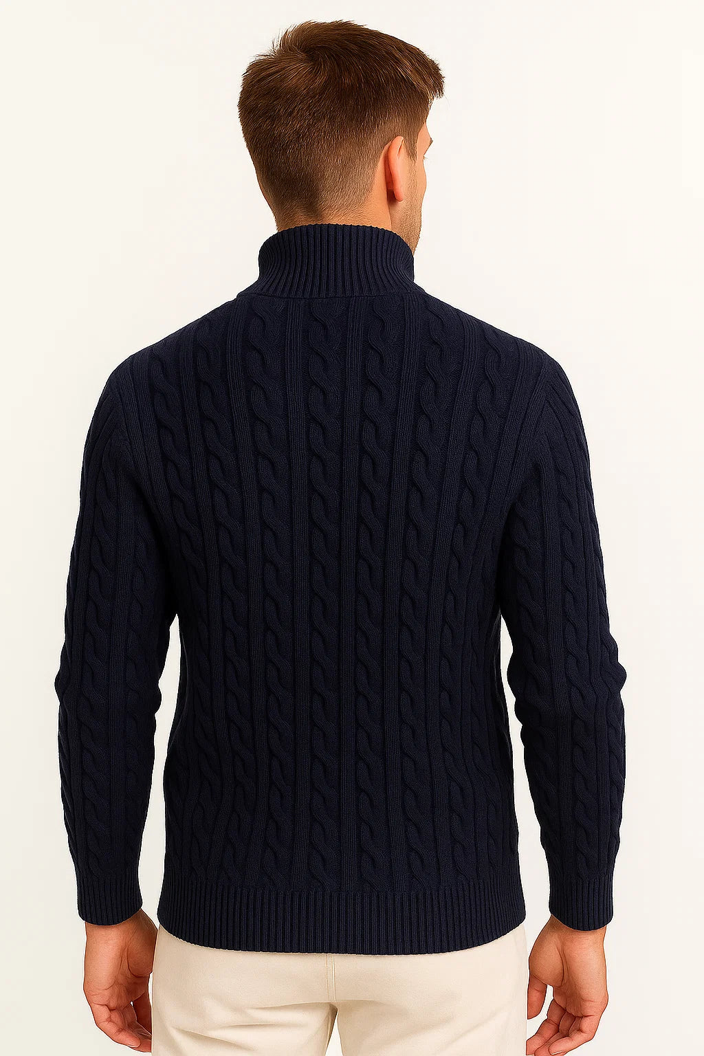 Kasper Wittrup | Kabelstrikket Sweater med Halv-Lynlås i Marineblå