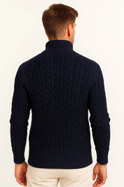 Kasper Wittrup | Kabelstrikket Sweater med Halv-Lynlås i Marineblå