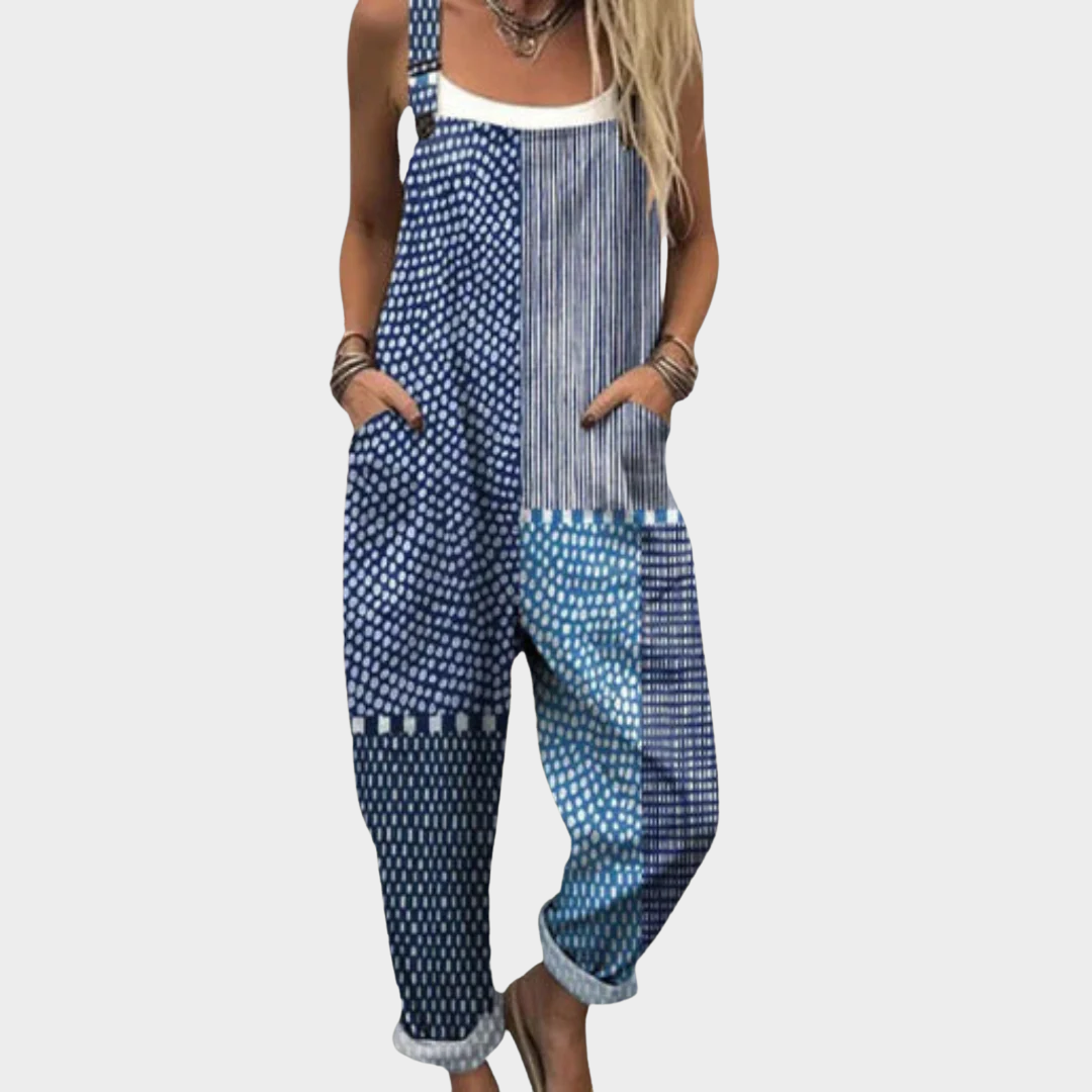 Emilie Poulsen | Boho Jumpsuit med grafisk patchwork-print til kvinder