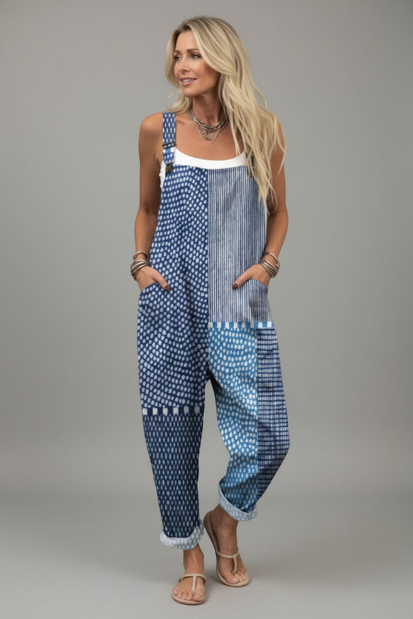 Emilie Poulsen | Boho Jumpsuit med grafisk patchwork-print til kvinder