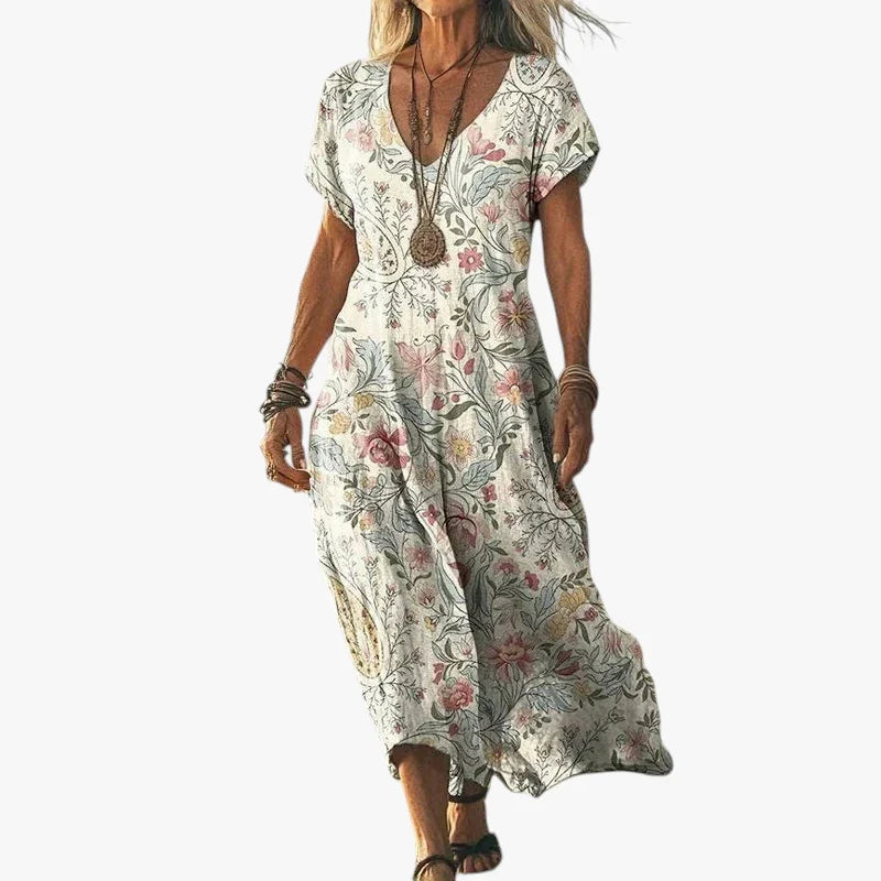 Cecilie Petersen | Boheme Midi Sommerkjole med V-udskæring