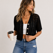 Ditte Bruun | Cropped Cardigan with Openwork Pattern