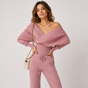 Elin Berggren | Off-shoulder Strikket Two-piece Sæt i Pink