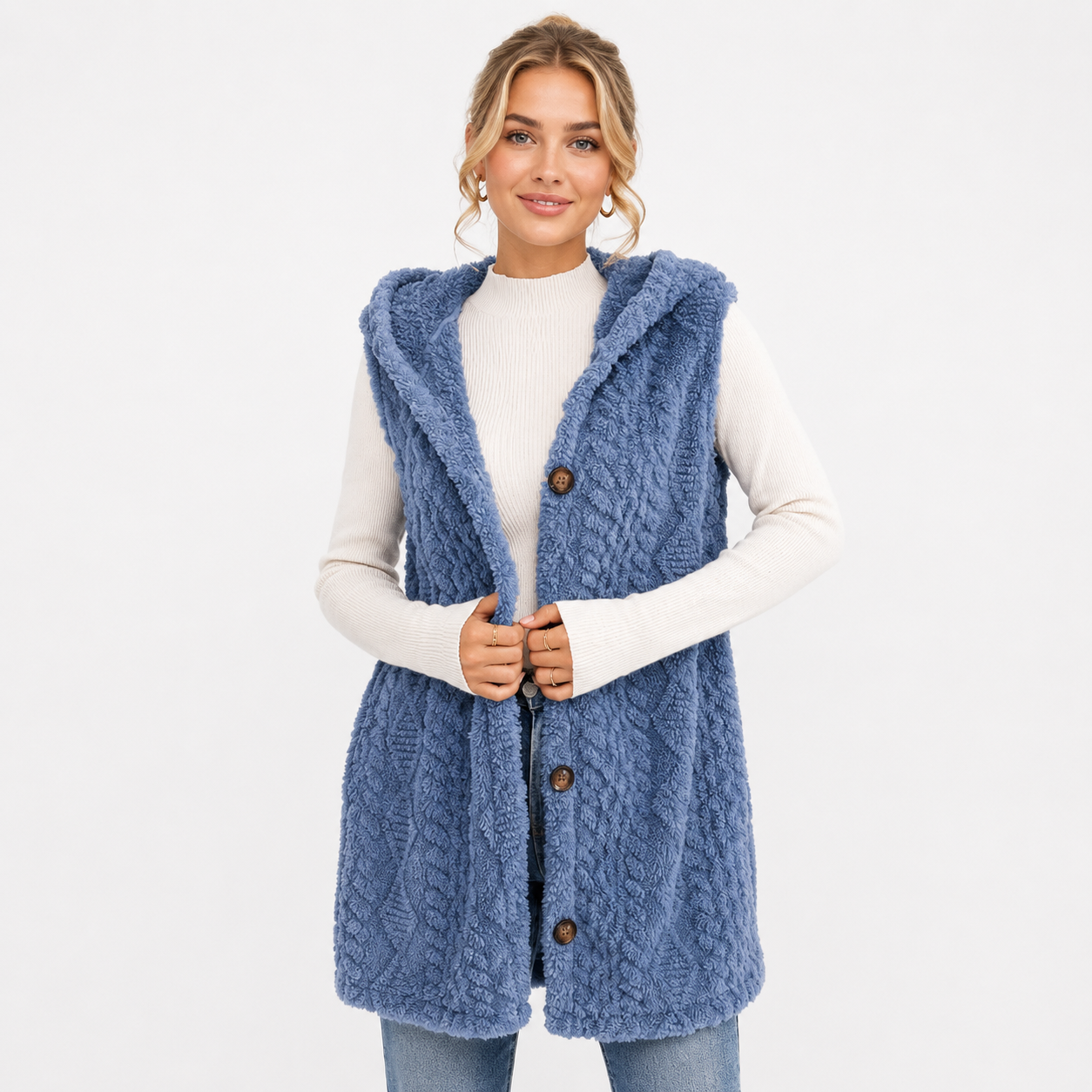 Emilie Rasmussen | Teddy-Strickweste mit Kapuze für Damen