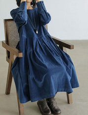 Rosalie Ashford | Midi-vinterkjole i indigo denim med puffærmer