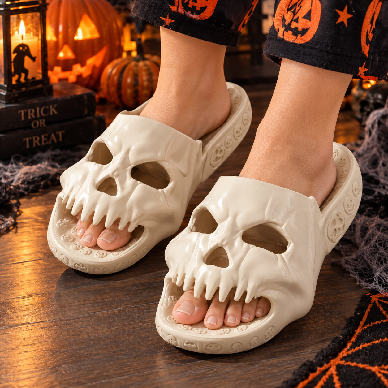 Fright Night | Skull Halloween Slippers For Women