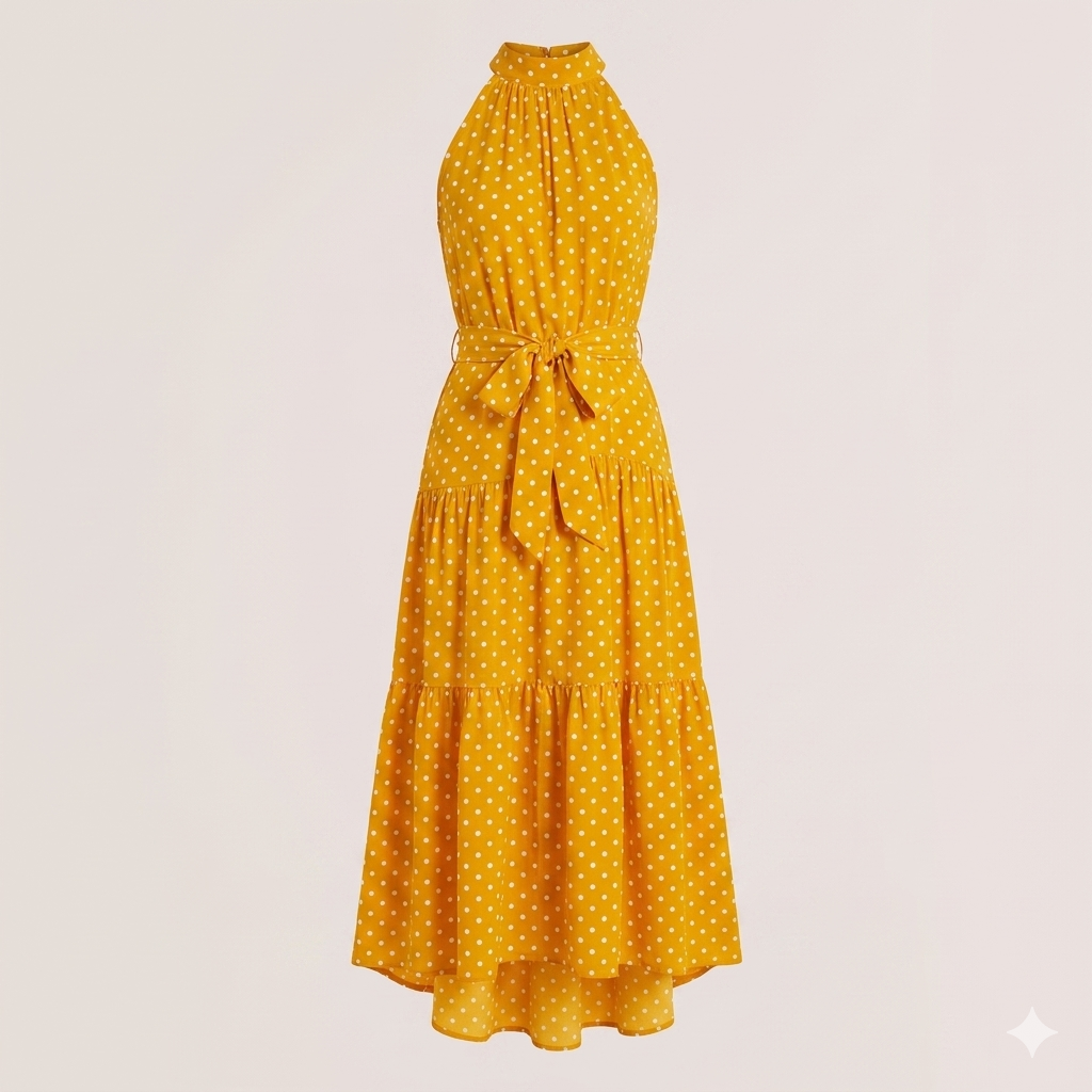 Solea Marini | Maxi-sommerkjole med solgult prikdesign
