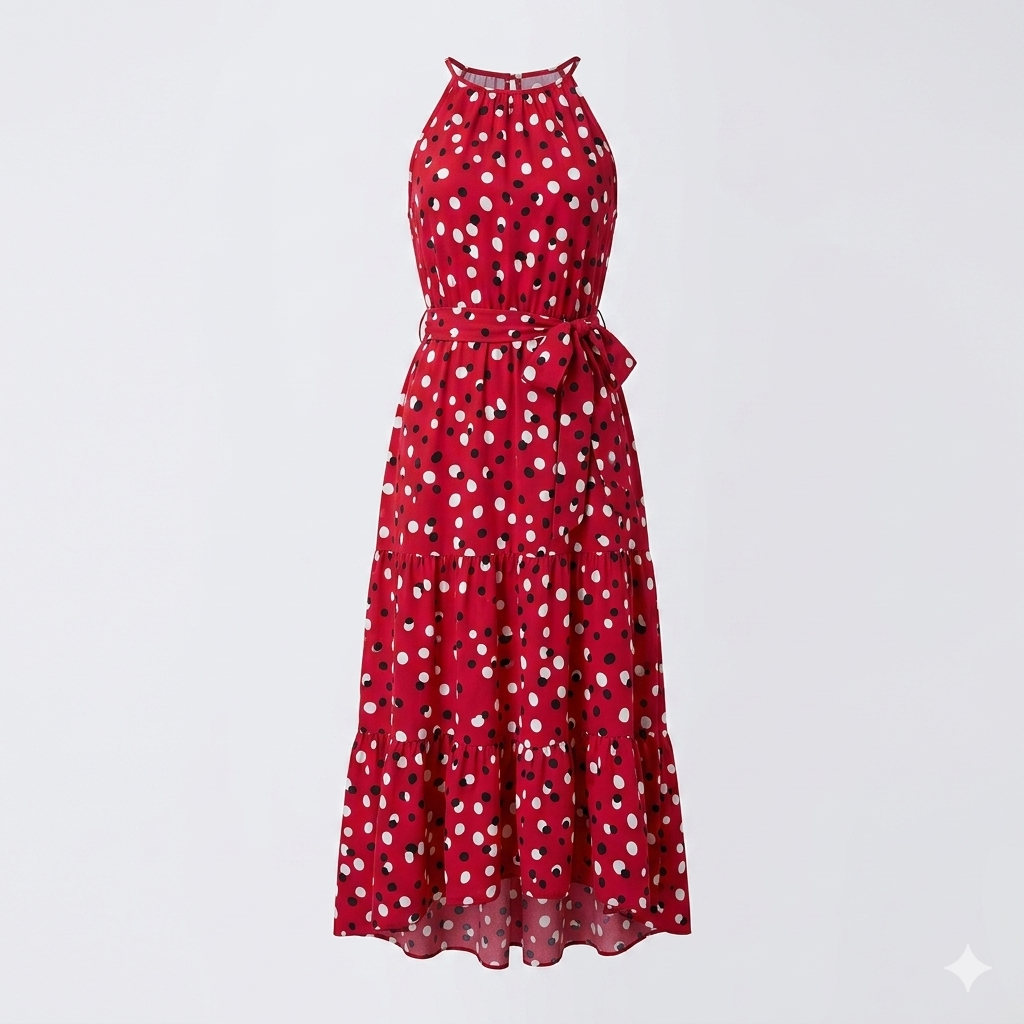 Giulia Romano | Maxi-sommerkjole med halterneck og prikket design