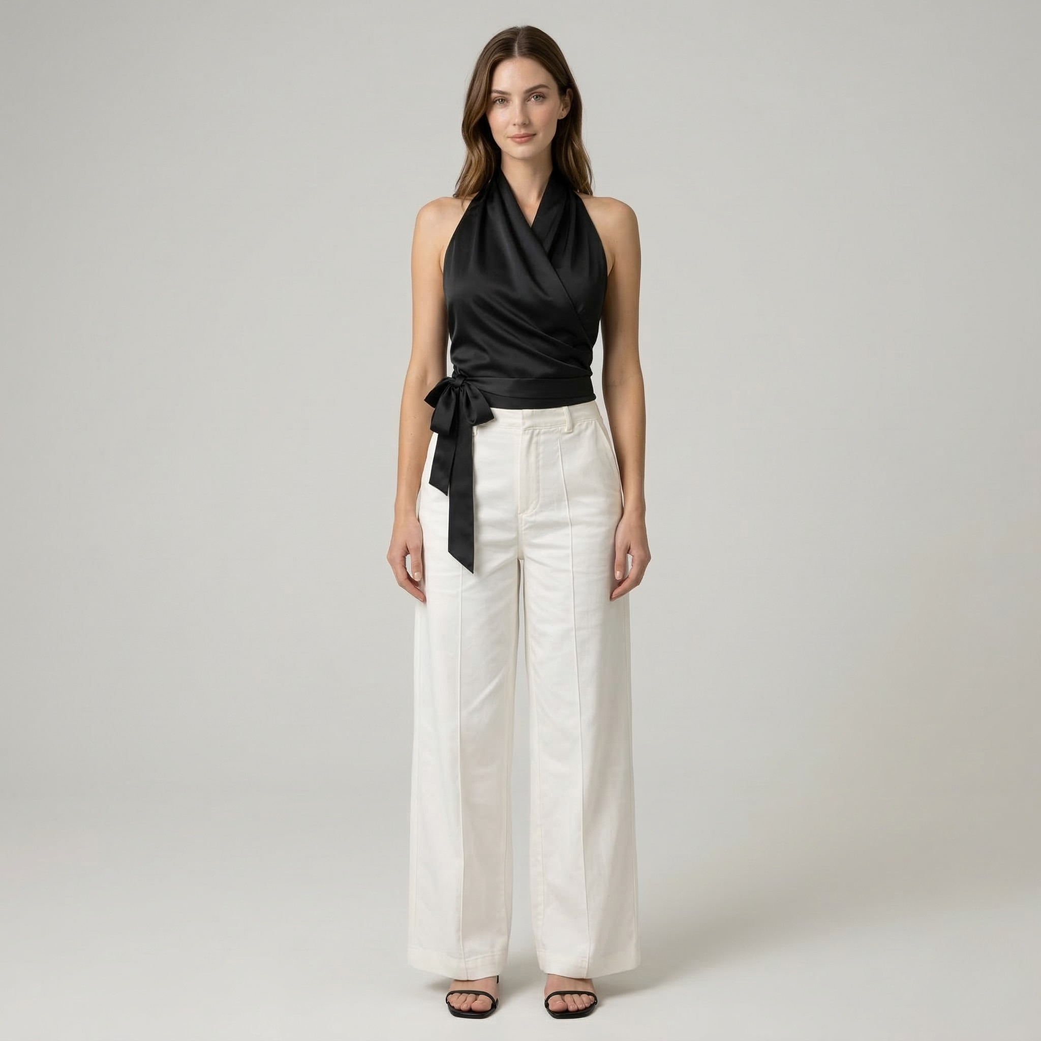 Elena Ricci | Elegant satin top til kvinder med asymmetrisk halterneck