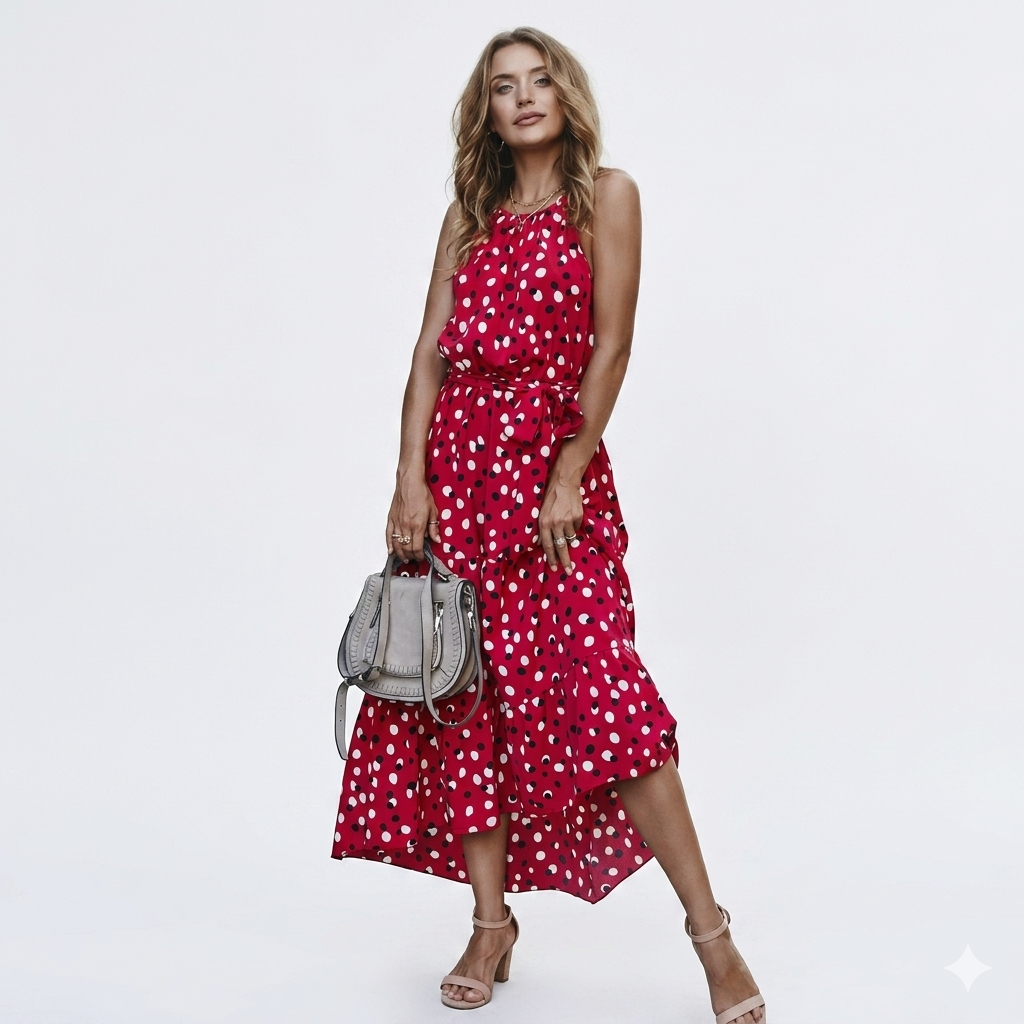 Giulia Romano | Maxi-sommerkjole med halterneck og prikket design