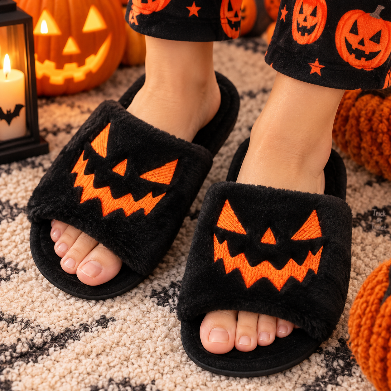 Ghoulish Grin | Dýňové halloweenské pantofle pro ženy