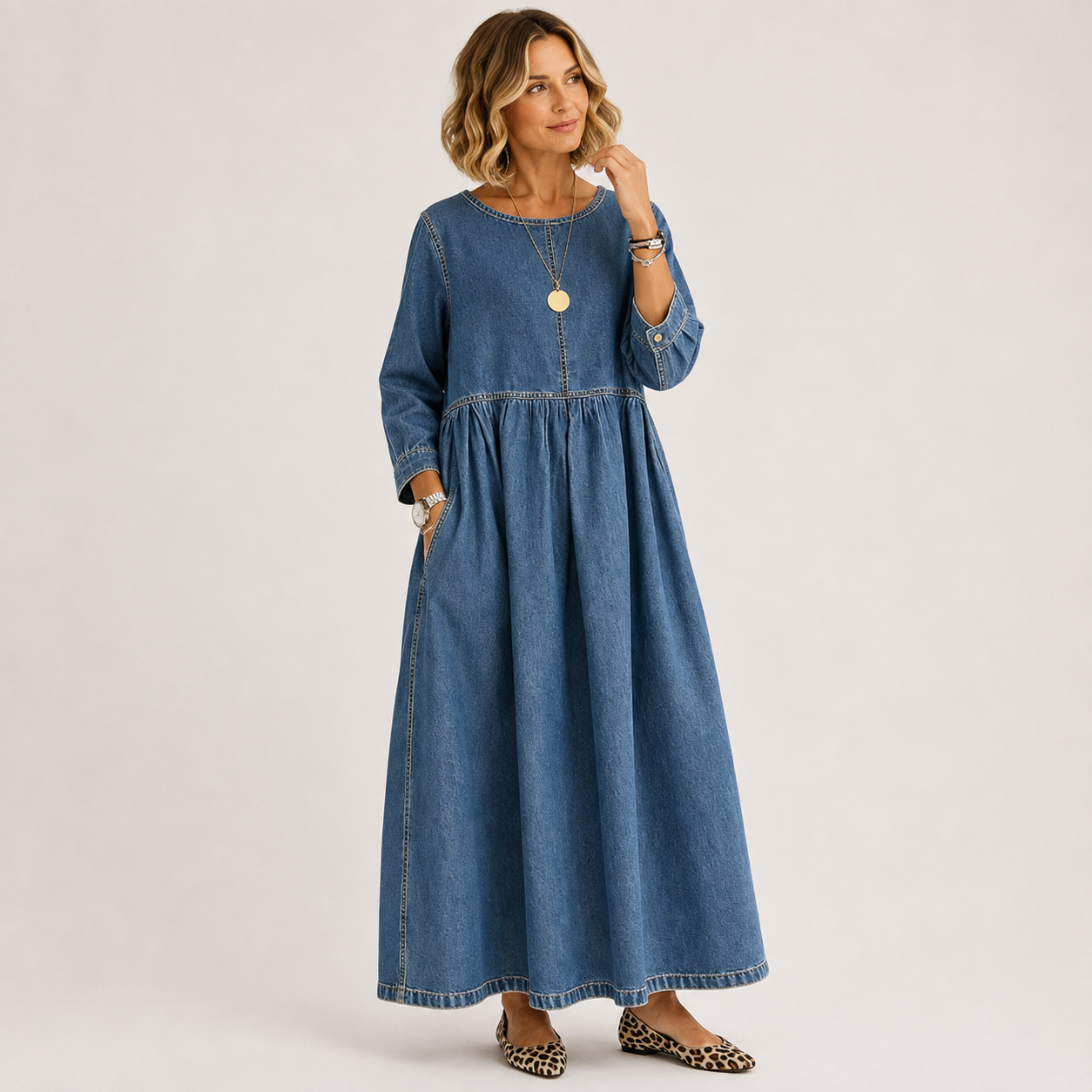HanneIversenMaxi-denimkjolemedrundhalstilkvinder-model.png